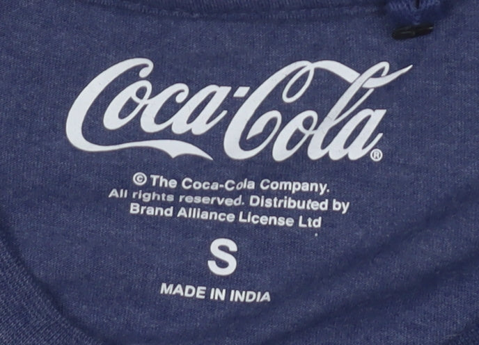 Coca-Cola Men's Blue Christmas T-Shirt - Size S