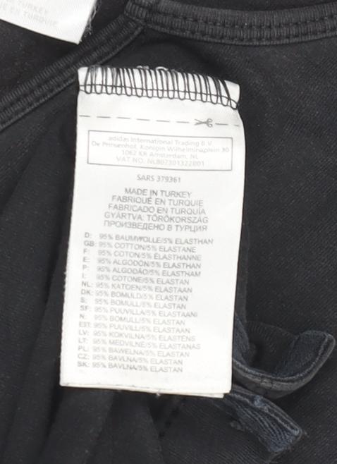 Brand and care label for Adidas Women's Black V-Neck T-Shirt, size 12