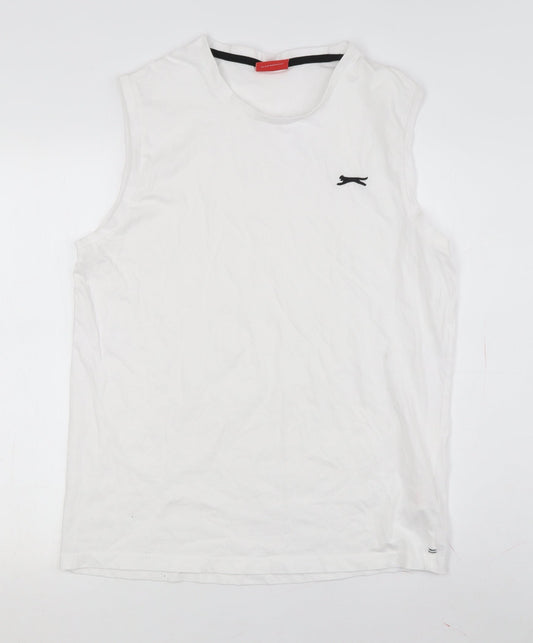Slazenger Men's White Sleeveless Crew Neck T-Shirt L