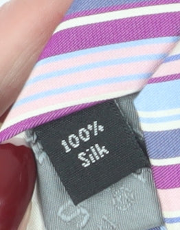 Brand and care label for Thomas Nash Men's Multicoloured Striped Silk Tie