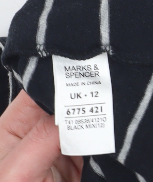 Marks and Spencer Women's Black Striped Button-Up, Size 12