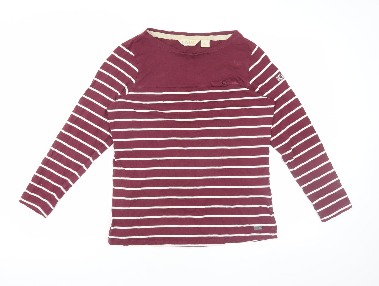 Regatta Women's Red Striped Cotton T-Shirt Size 14