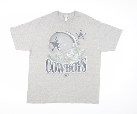 Reebok Men's Grey Cowboys T-Shirt, Large, Short Sleeve