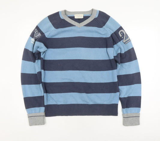 Jack & Jones Men's Blue Striped Pullover Knit Jumper