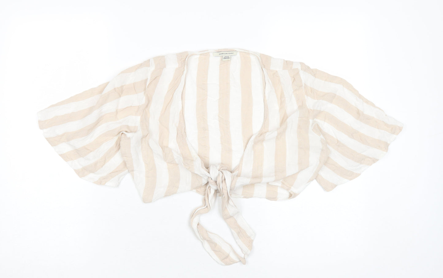 American Eagle Women's Beige Stripe Wrap Blouse, Size S