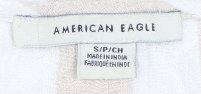 American Eagle Women's Beige Stripe Wrap Blouse, Size S