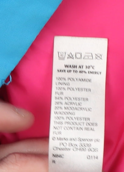 Brand and care label for Marks & Spencer girls’ blue puffer jacket 11-12 years