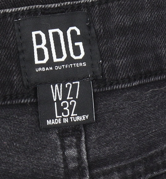 Brand and care label for BDG Women's Black Straight Jeans, size 27, Regular