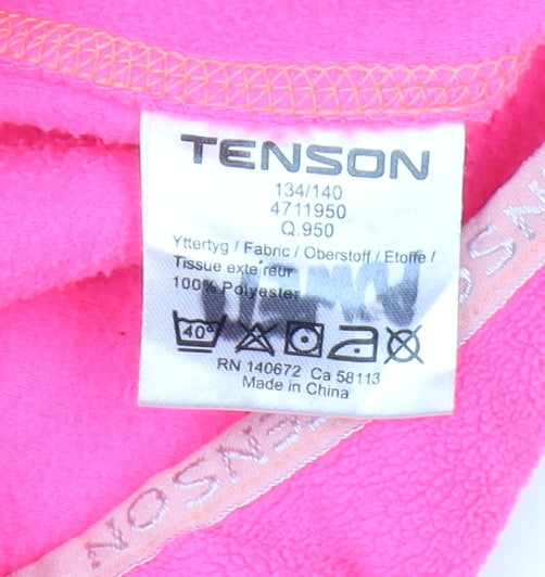 Brand and care label for Tenson girls’ pink fleece full zip sweatshirt 9-10 years