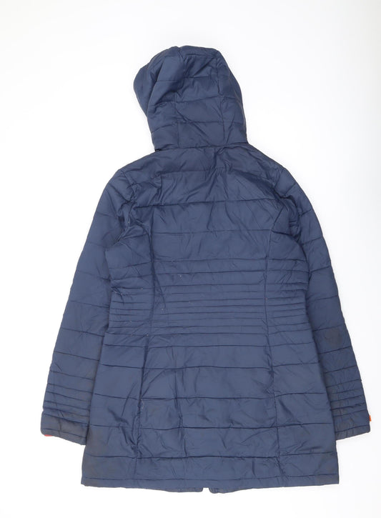 Superdry Women's Blue Puffer Jacket L Hooded Casual Warm