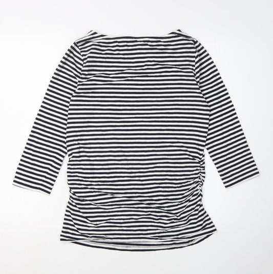 Hobbs Women's Black Striped T-Shirt, M, Boat Neck
