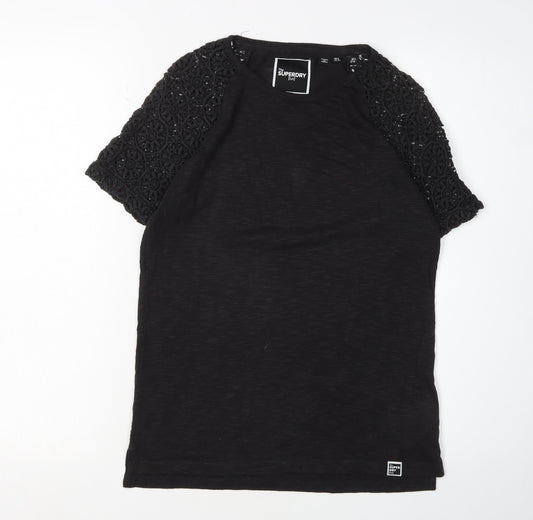 Superdry Women's Black Crochet T-Shirt, Size 8