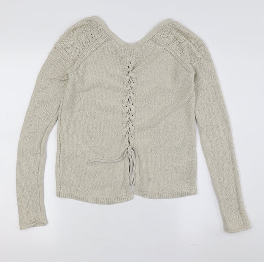 Hollister Women's Ivory V-Neck Pullover Jumper XS