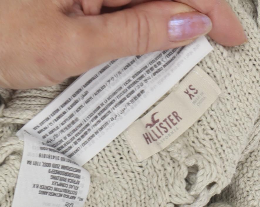 Hollister Women's Ivory V-Neck Pullover Jumper XS