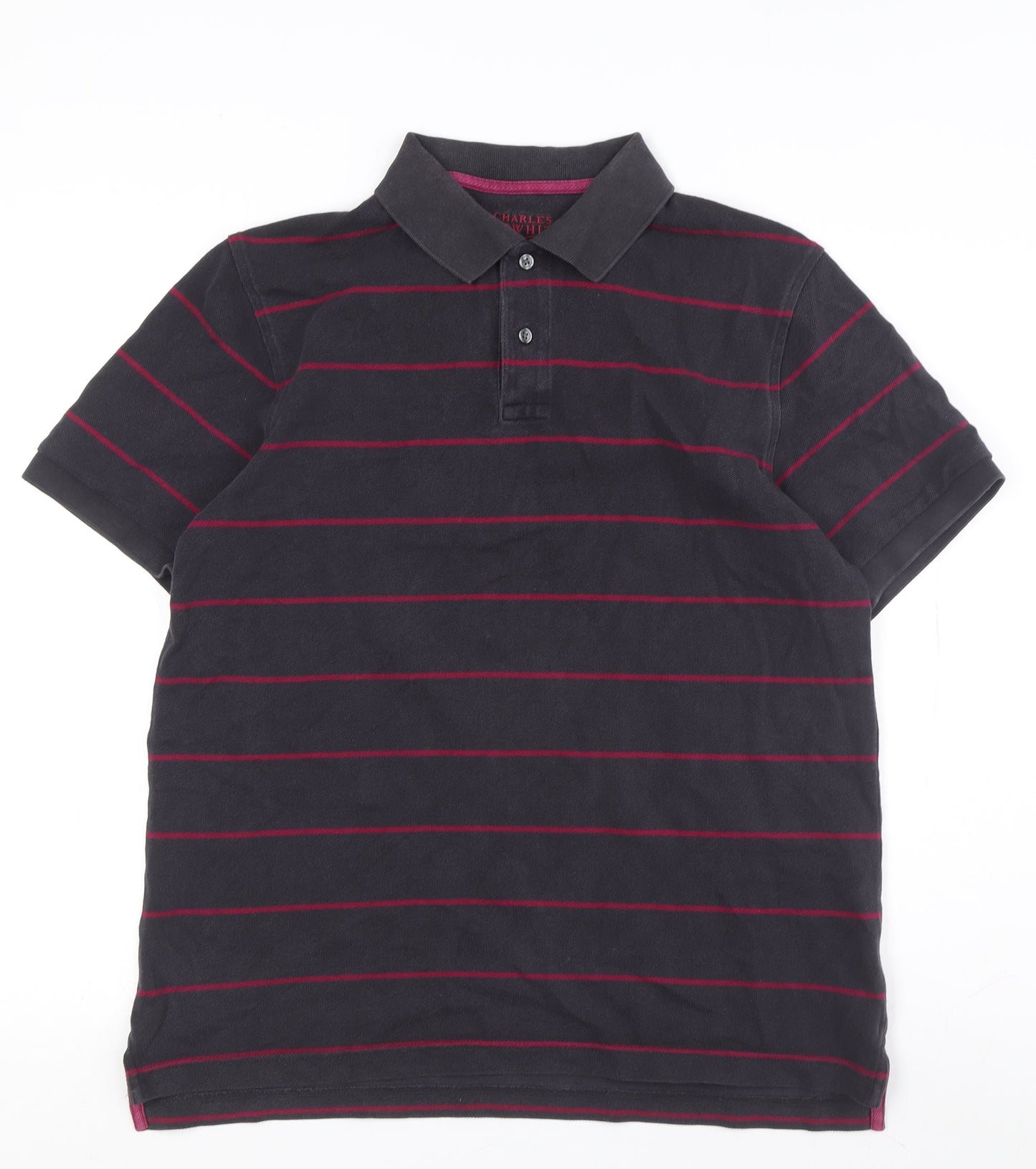 Charles Tyrwhitt Men's Black Striped Short Sleeve Polo M