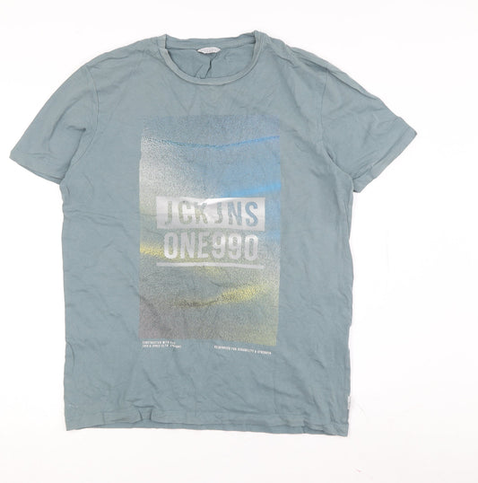Jack & Jones Men's Blue Graphic Print T-Shirt L