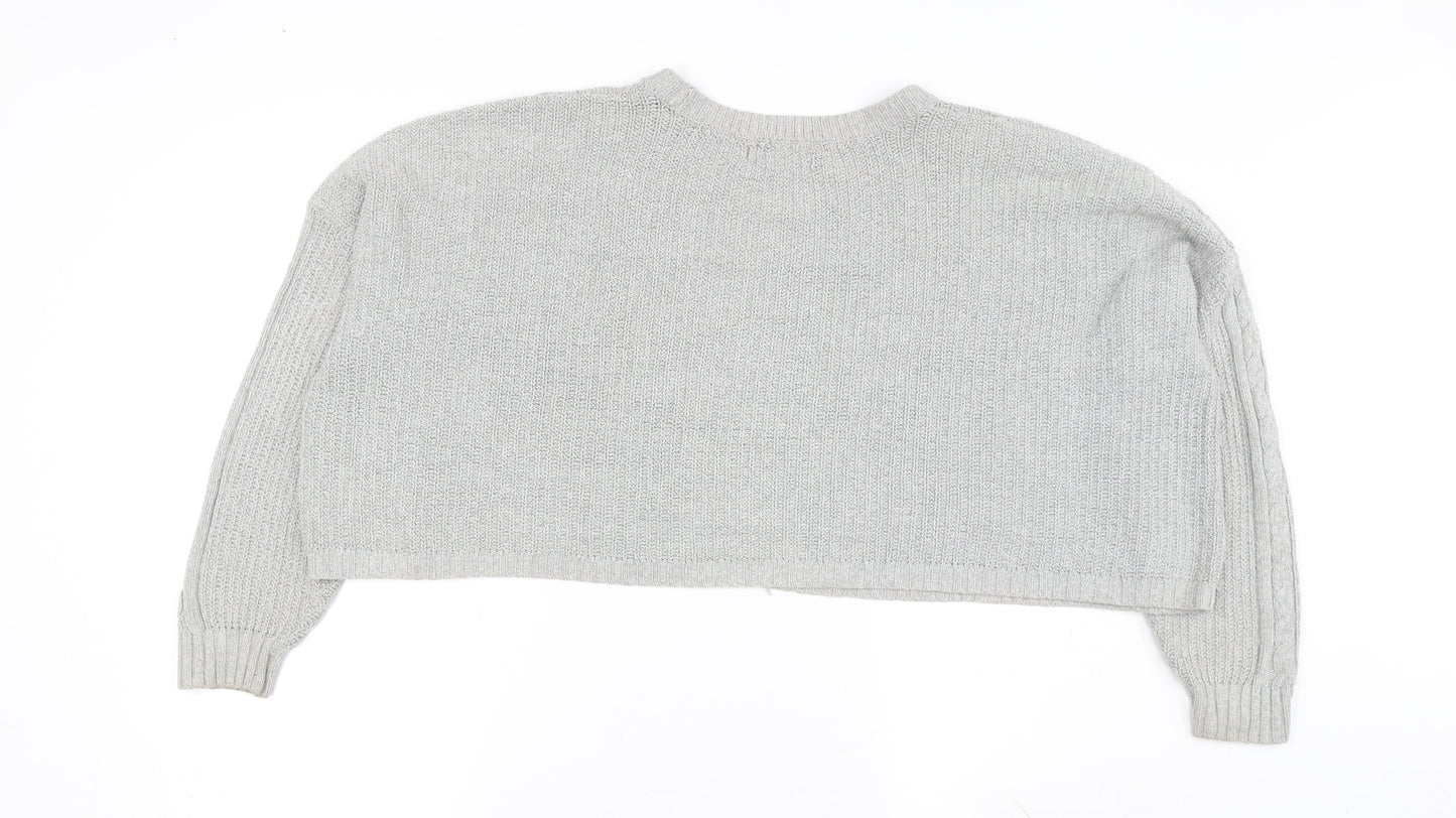 Hollister Women's Grey Cable-Knit Pullover Jumper M