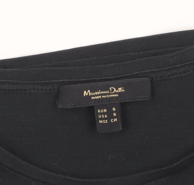 Massimo Dutti Women's Black Cotton Long Sleeve T-Shirt