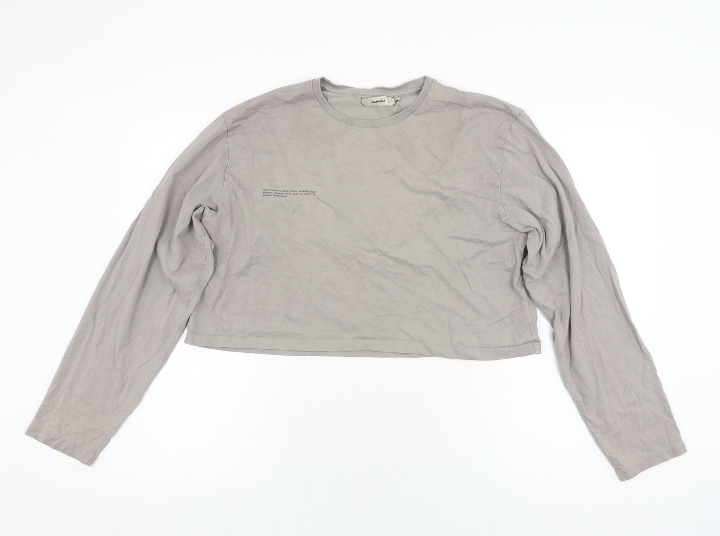 PANGAIA Grey Cropped Long Sleeve T-Shirt XL