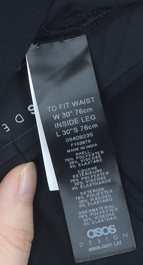 Brand and care label for ASOS DESIGN Men's Black Trousers, size M