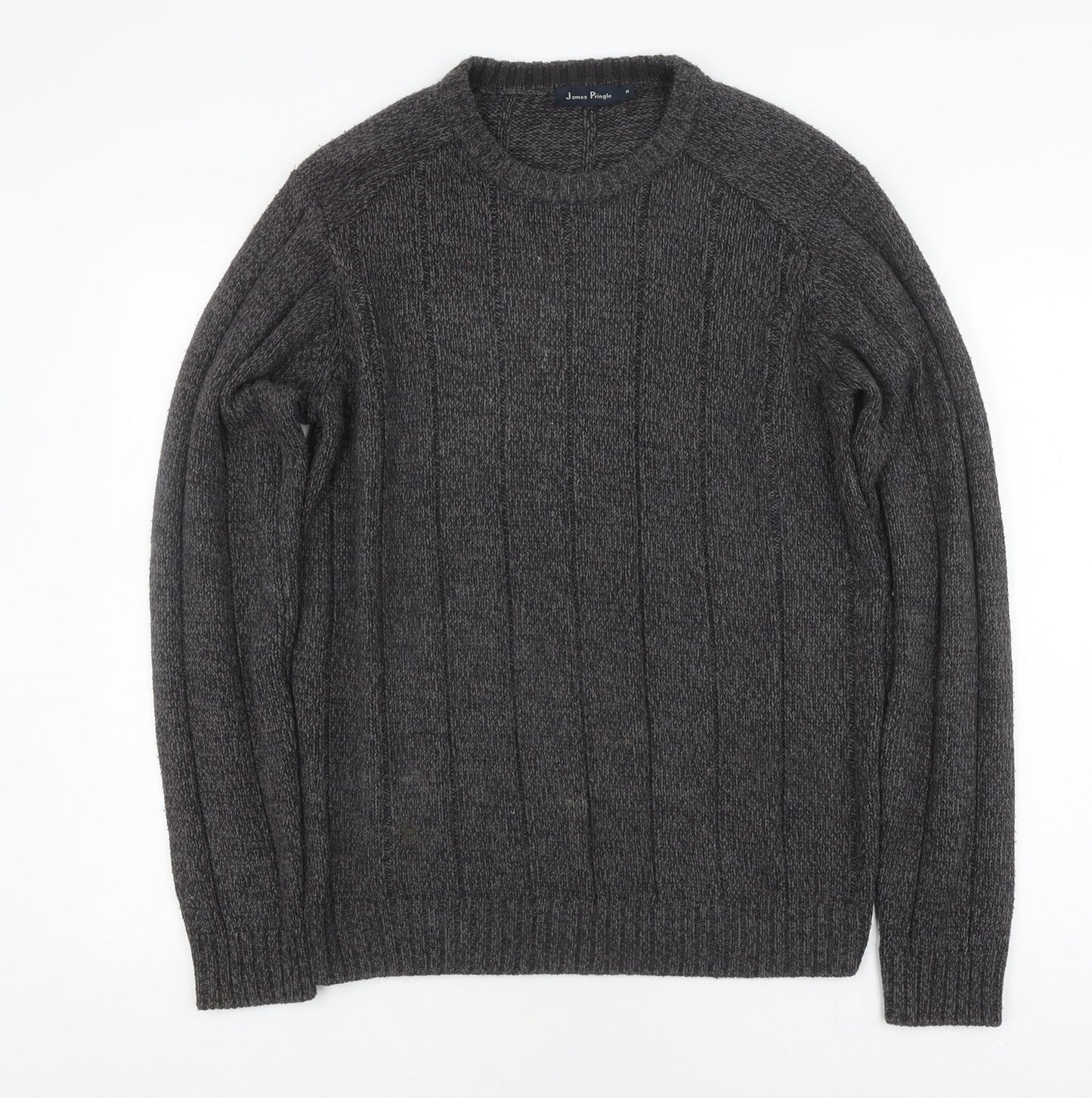 James Pringle Men's Grey Cable-Knit Pullover Jumper, M