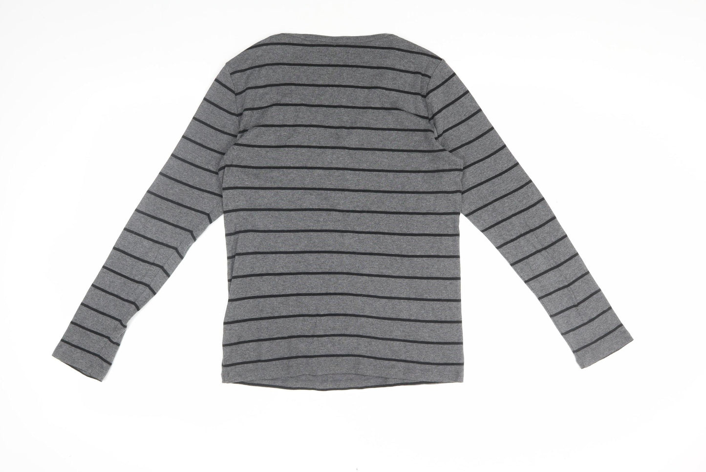 GAP Women's Grey Striped Long Sleeve T-Shirt L