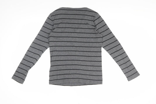 GAP Women's Grey Striped Long Sleeve T-Shirt L