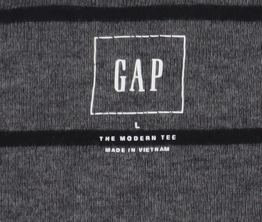 GAP Women's Grey Striped Long Sleeve T-Shirt L