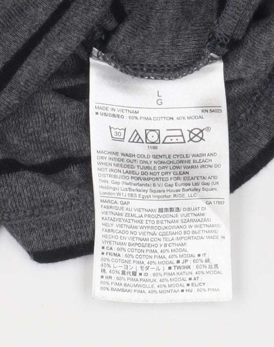 GAP Women's Grey Striped Long Sleeve T-Shirt L