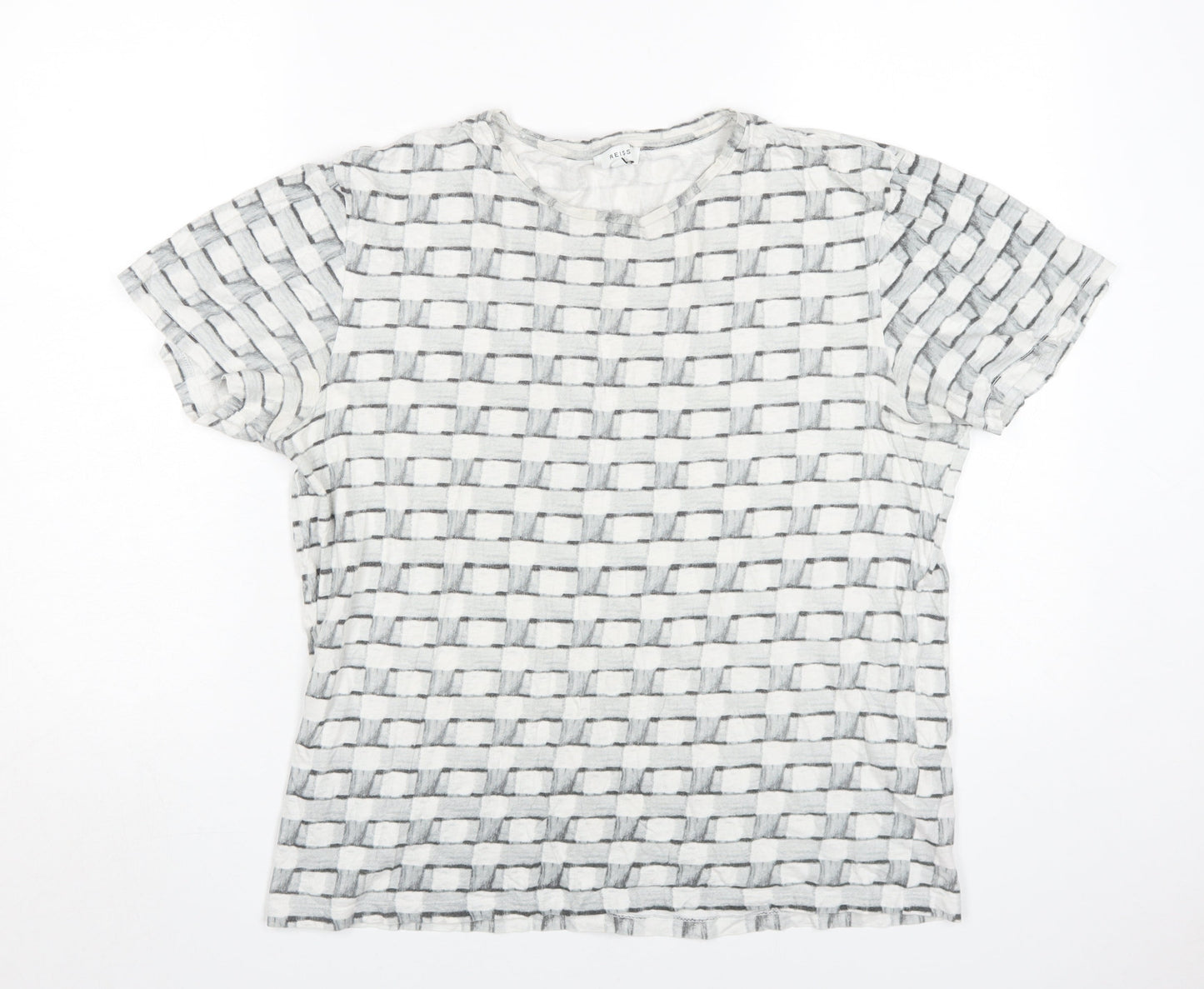 Reiss Unisex White Check T-Shirt L - Casual Style
