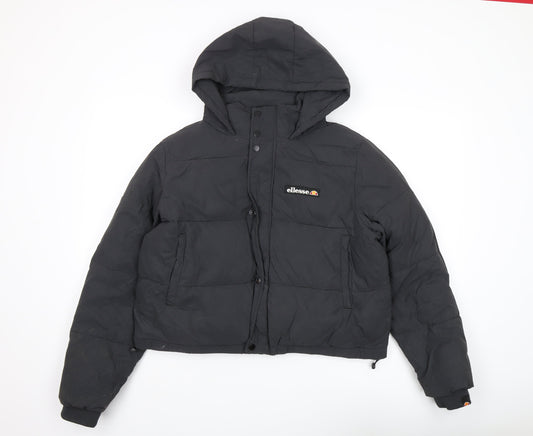 Ellesse Women's Black Puffer Jacket Size 12 Hooded Casual