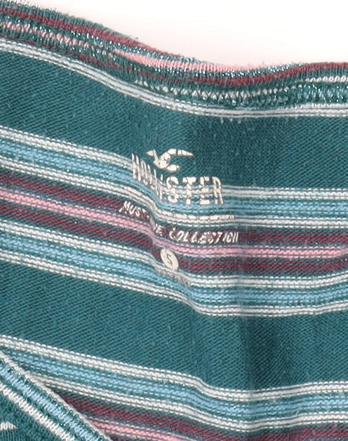 Hollister Women’s Green Striped V-Neck T-Shirt