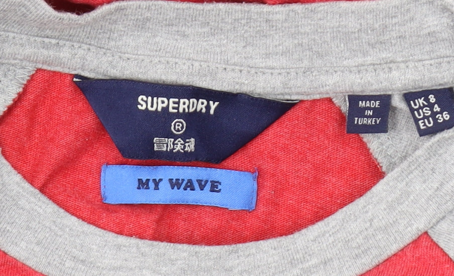 Superdry Unisex Red T-Shirt Size 4 Long Sleeve