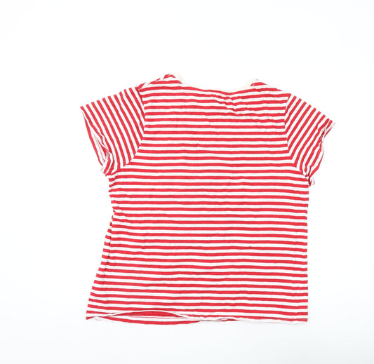 Disney Women's Red Striped Mickey Mouse T-Shirt L