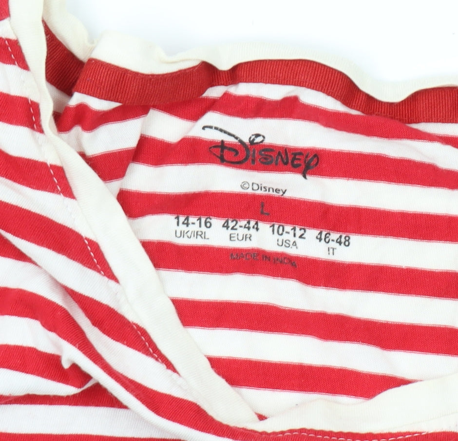 Disney Women's Red Striped Mickey Mouse T-Shirt L