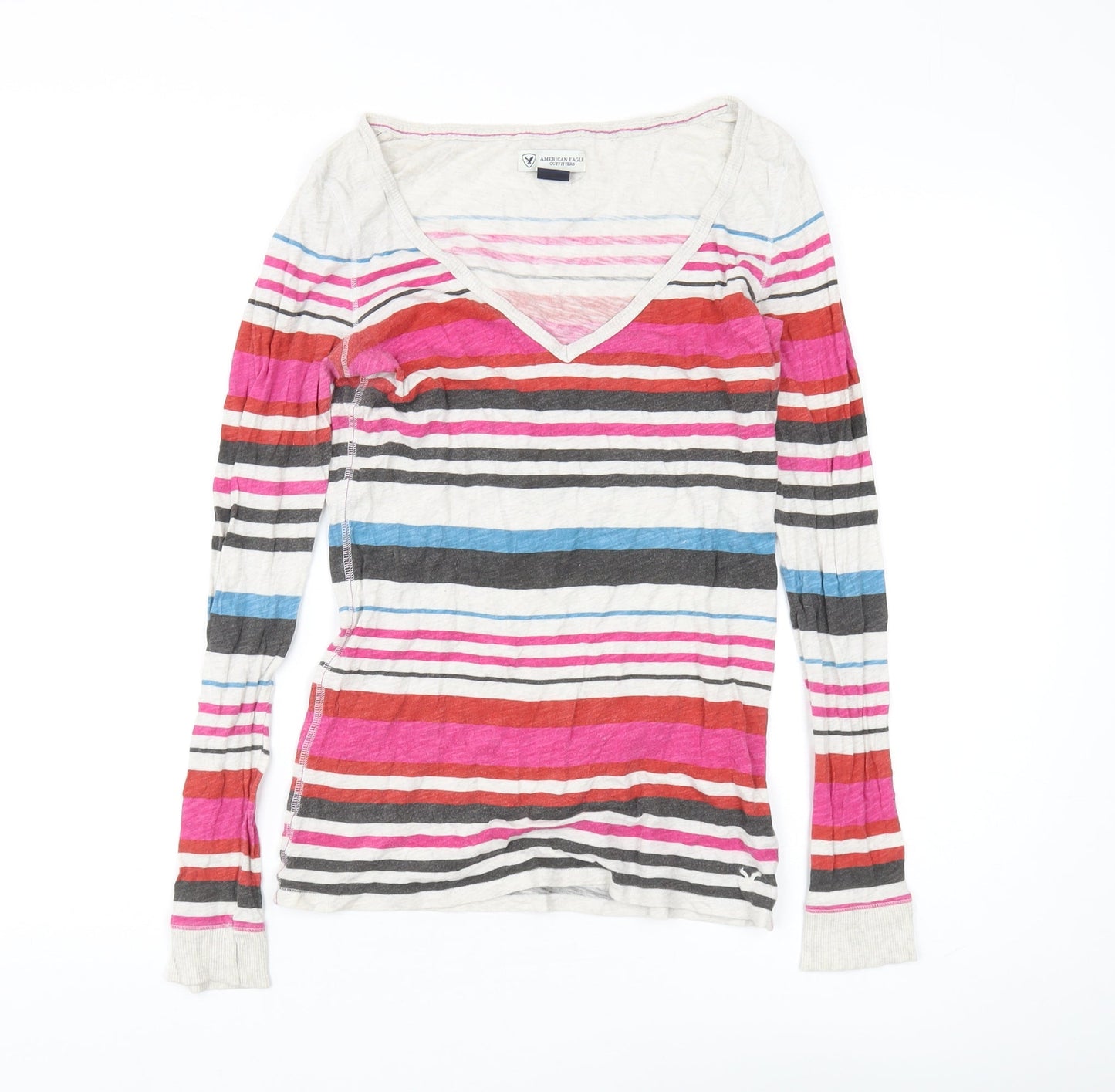American Eagle Women's Multicoloured Striped T-Shirt M