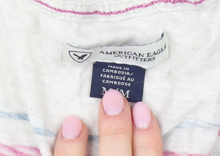 American Eagle Women's Multicoloured Striped T-Shirt M