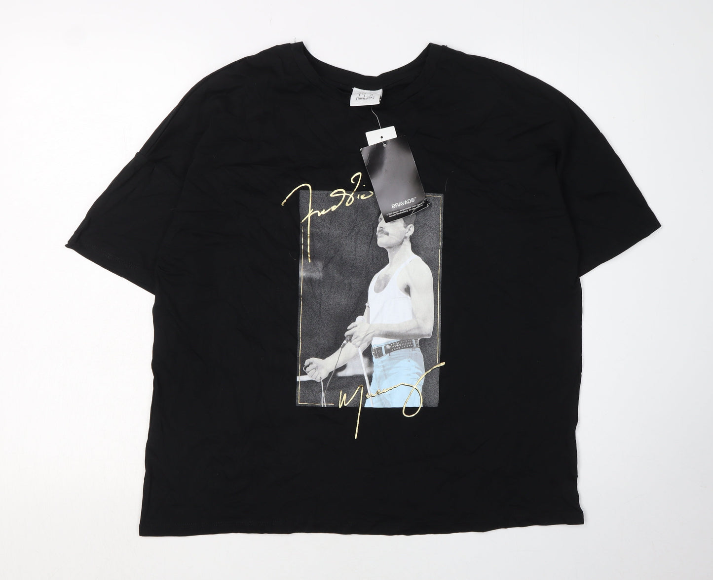 Freddie Mercury Men's Black Graphic T-Shirt Size 16