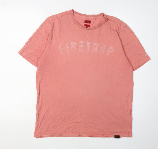 Firetrap Men's Pink Crew Neck T-Shirt, Size L, Casual Fit
