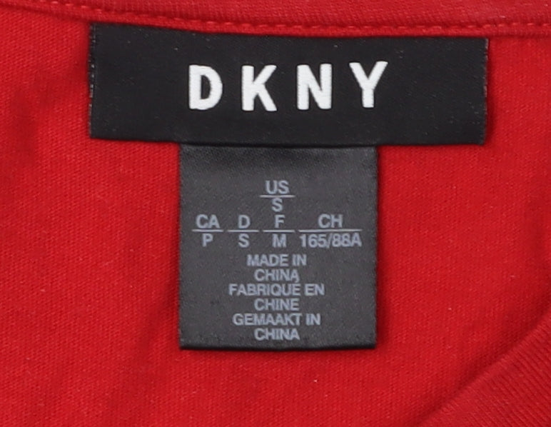 DKNY Women's Red Basic T-Shirt, Size S, Casual Crew Neck