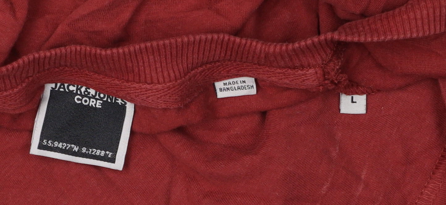 Jack & Jones Men's Red Crew Neck T-Shirt, L, Short Sleeve