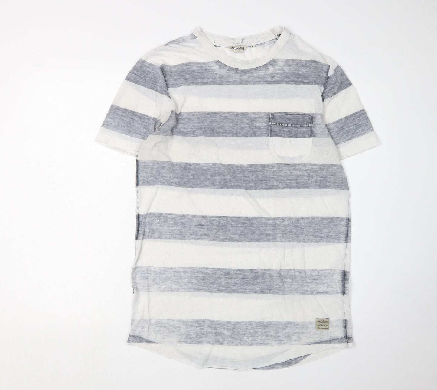 Jack & Jones Men's Grey White Striped T-Shirt M