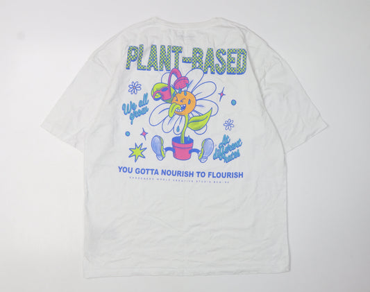 Jack & Jones Men's White Cotton Flower Graphic T-Shirt Medium