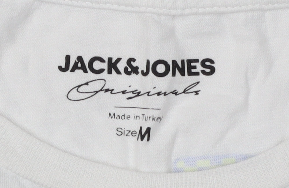 Jack & Jones Men's White Cotton Flower Graphic T-Shirt Medium