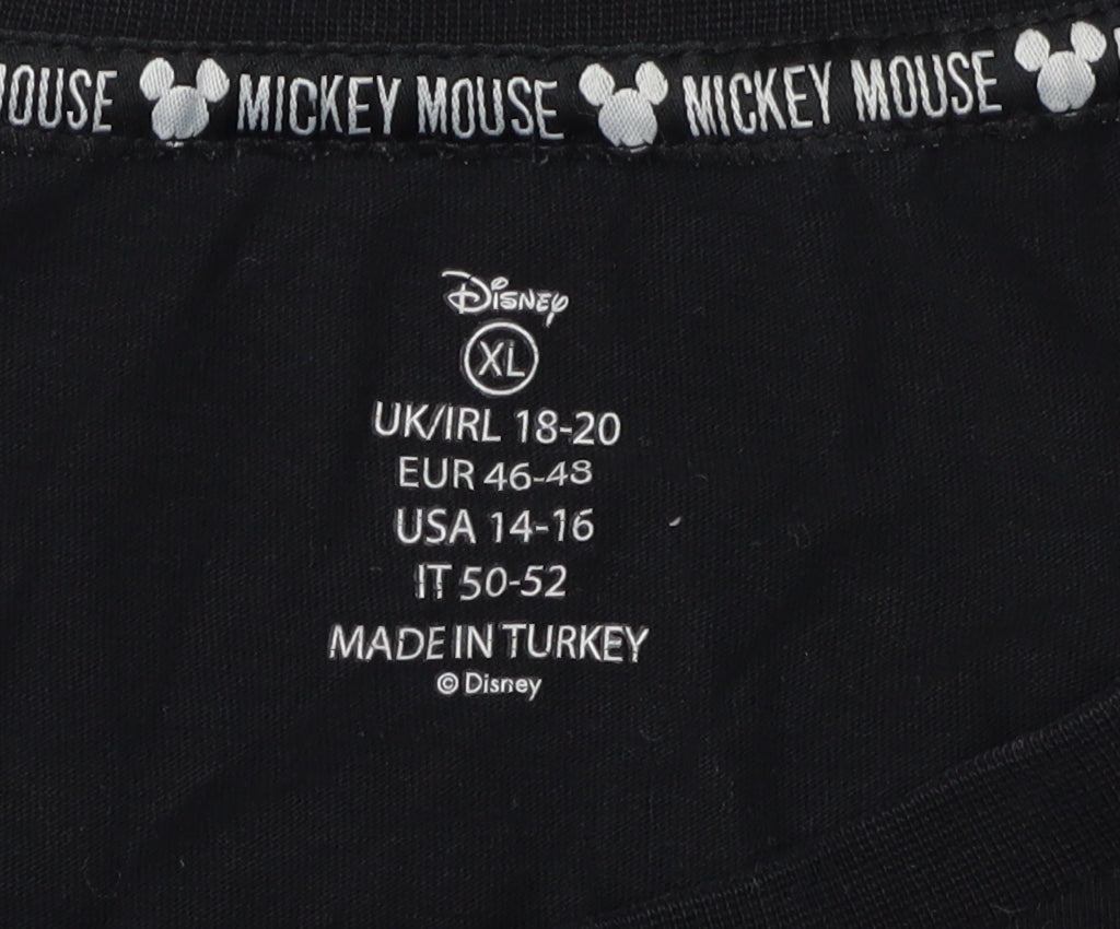 Disney Women Black XL Mickey Mouse Cartoon T-Shirt
