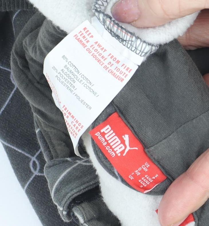 Puma Men's Grey Full Zip Hoodie, L, Fleece, Geometric