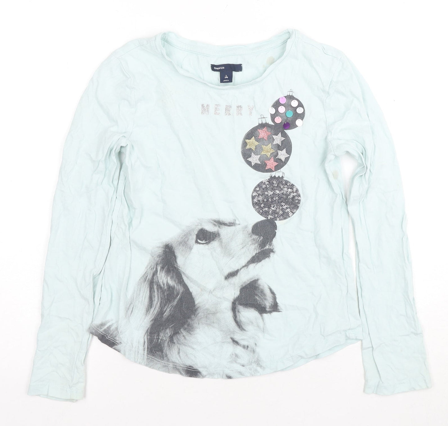 Gap Kids Blue Long Sleeve Dog Christmas T-Shirt L