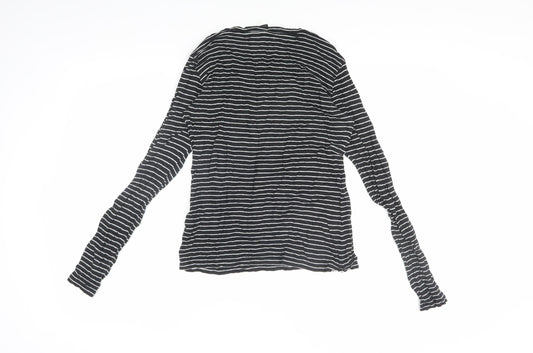AllSaints Women's Black Striped Jersey T-Shirt S