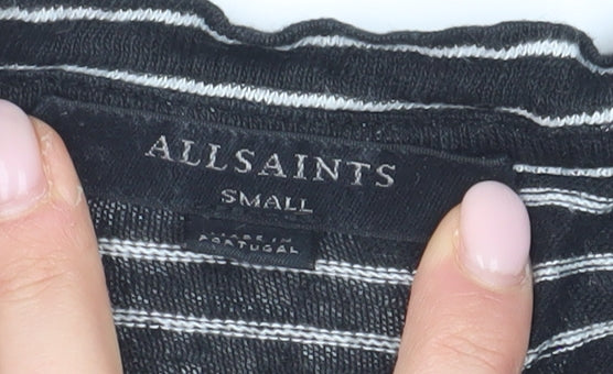AllSaints Women's Black Striped Jersey T-Shirt S