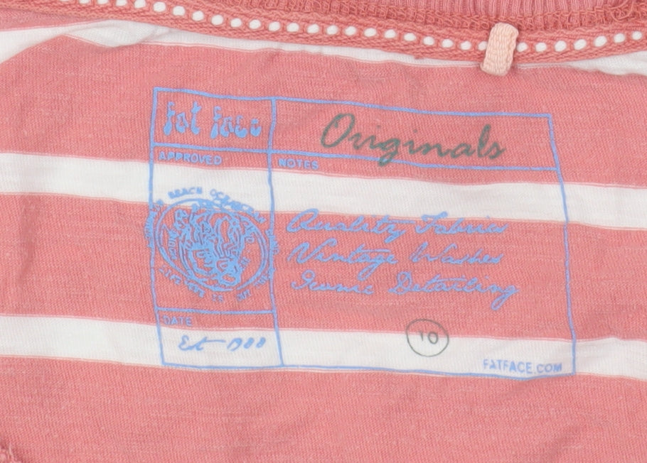 Fat Face Women's Pink Striped Basic T-Shirt Size 10